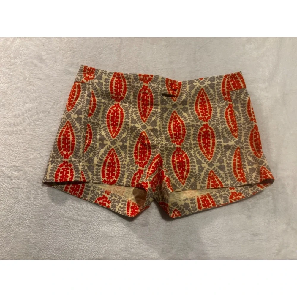 J.Crew Shorts Women's 6 Orange Gray‎ Leaf Boho Resort Beach Preppy Chino Summer